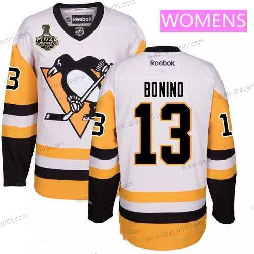 WoPittsburgh Penguins #13 Nick Bonino Bílý Třetí dres 2017 Stanley Cup Finals Patch Sešitý NHL Reebok Hokejový dres – Pánské