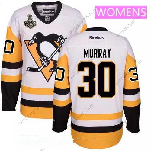 WoPittsburgh Penguins #30 Matt Murray Bílý Třetí dres 2017 Stanley Cup Finals Patch Sešitý NHL Reebok Hokejový dres – Pánské