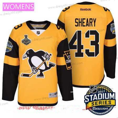 WoPittsburgh Penguins #43 Conor Sheary Žlutá Stadium Series 2017 Stanley Cup Finals Patch Sešitý NHL Reebok Hokejový dres – Pánské