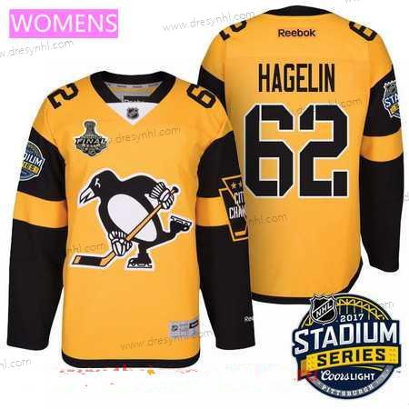 WoPittsburgh Penguins #62 Carl Hagelin Žlutá Stadium Series 2017 Stanley Cup Finals Patch Sešitý NHL Reebok Hokejový dres – Pánské