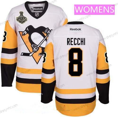 WoPittsburgh Penguins #8 Mark Recchi Bílý Třetí dres 2017 Stanley Cup Finals Patch Sešitý NHL Reebok Hokejový dres – Pánské